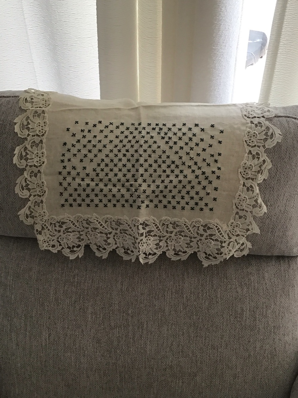 Hand stitched chair back cover
(Antimacassar)